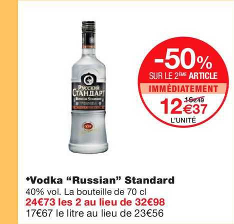 vodka russian standard -50% sur le 2ème article