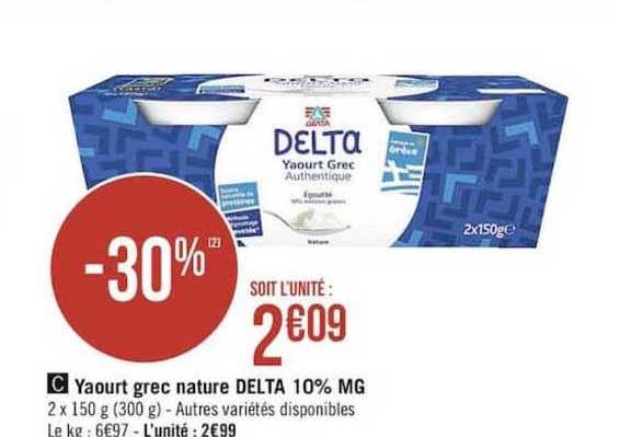 yaourt grec nature delta 10% m.g. -30%