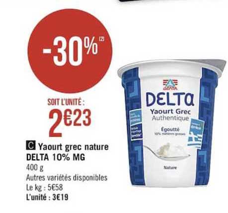 yaourt grec nature delta 10% m.g. -30%