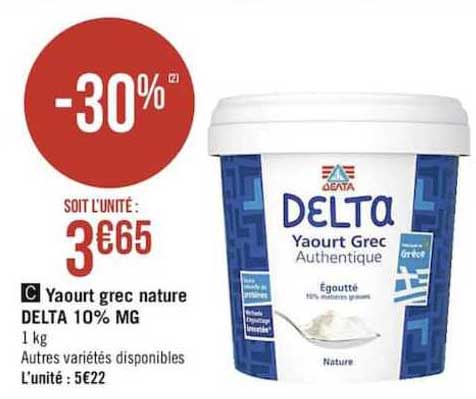 yaourt grec nature delta 10% m.g. -30%