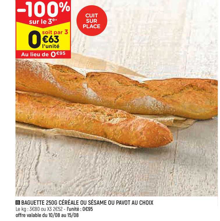baguette 250g céréale ou sésame ou pavot au choix