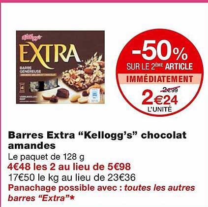 Barres Extra "kellogg's" Chocolat Amandes