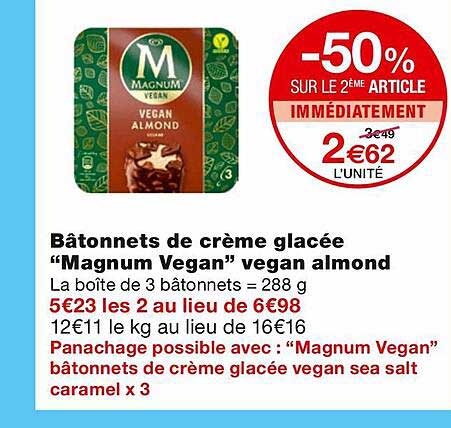 bâtonnets de crème glacée "magnum vegan" vegan almond