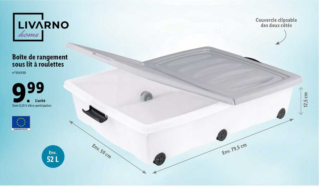 boîte de rangement sous lit à roulettes livarno