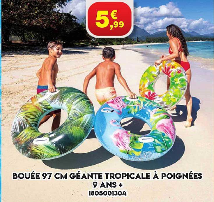 bouée 97 cm géante tropicale à poignées 9 ans +