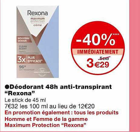 déodorant 48h anti-transpirant "rexona"