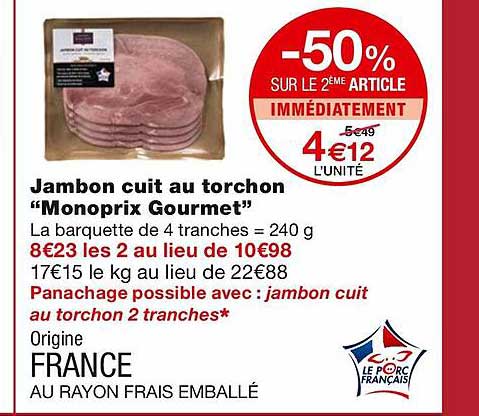 Jambon Cuit Au Torchon "monoprix Gourmet"