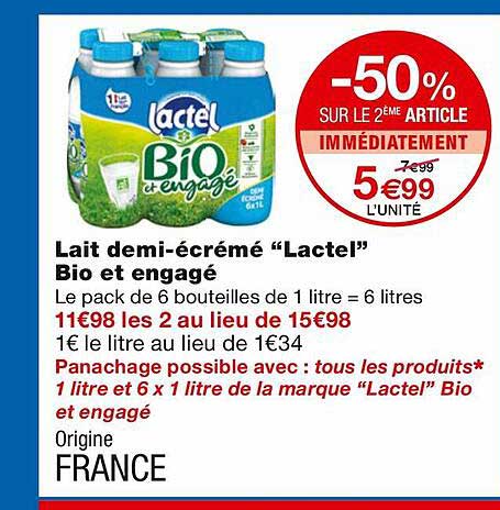 lait demi-écrémé "lactel" bio et engagé