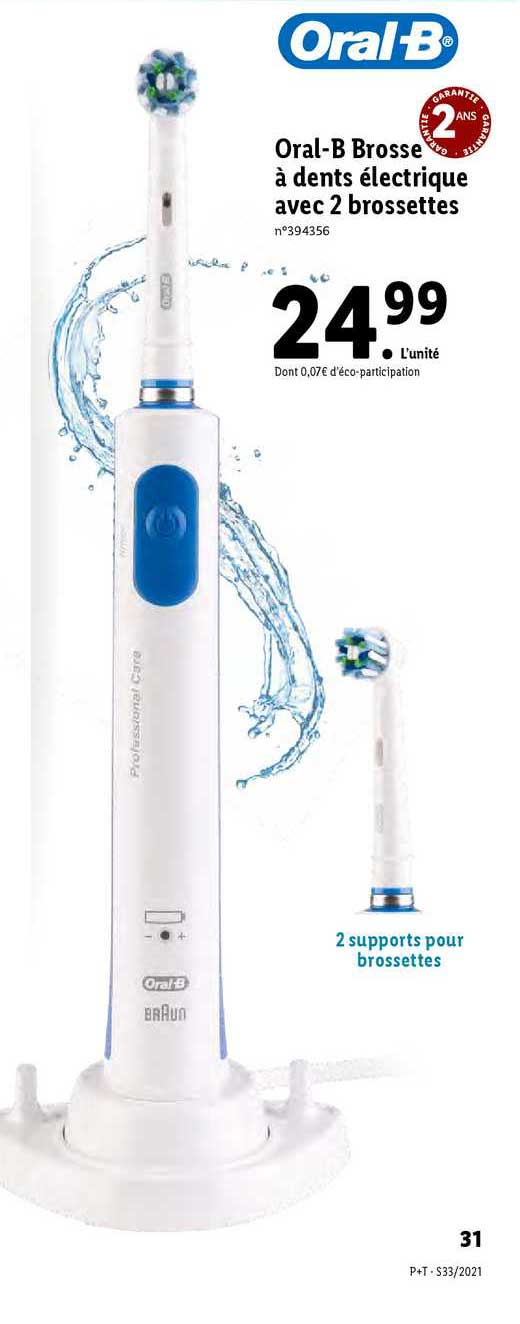 oral-b brosse à dents électrique avec 2 brossettes oral-b