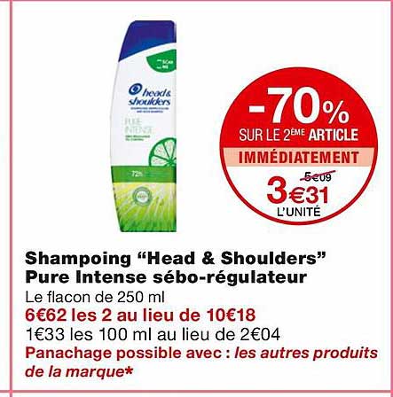 shampoing "head & shoulders" pure intense sébo-régulateur