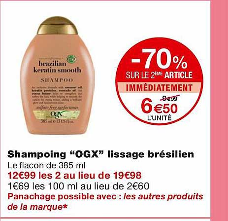 shampoing "ogx" lissage brésilien