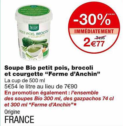 soupe bio petit pois, brocoli et courgette "ferme d'anchin"