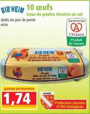 10 oeufs issus de poules élevées au sol bib'heim