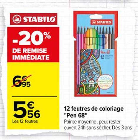 12 feutres de coloriage "pen 68" stabilo