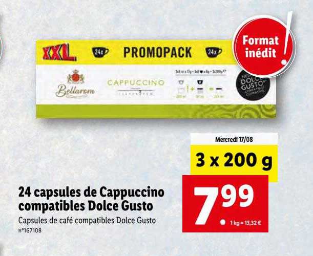 24 capsules de cappuccino compatibles dolce gusto