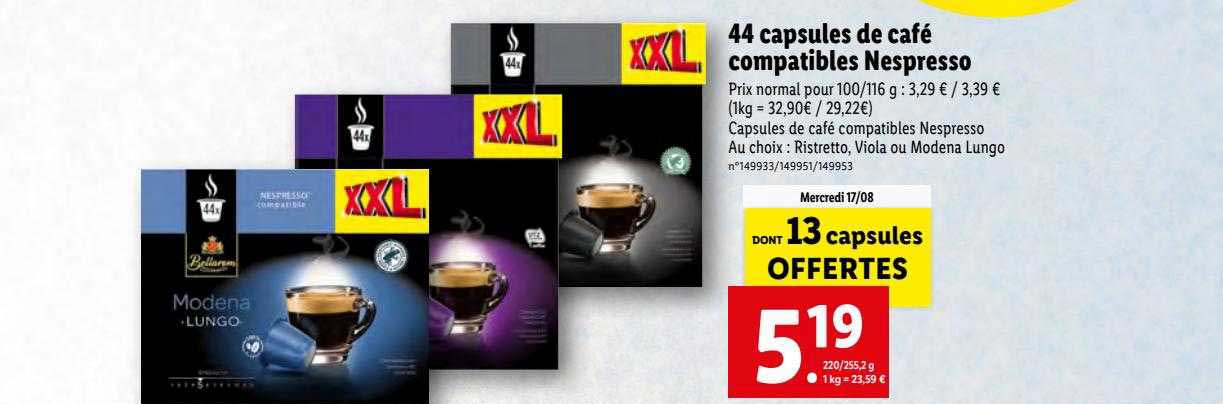 44 capsules de café compatibles nespresso
