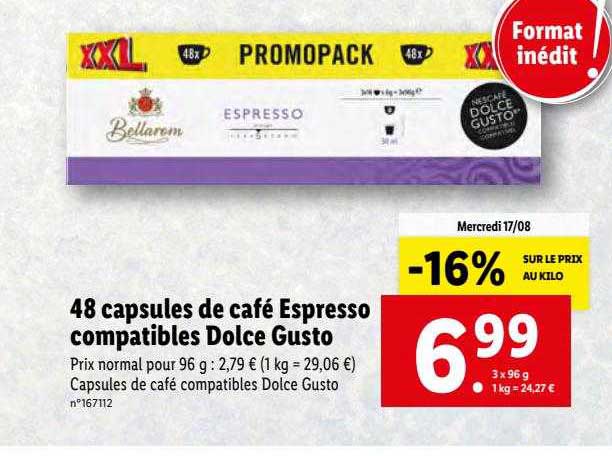 48 capsules de café espresso compatibles dolce gusto