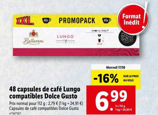 48 capsules de café lungo compatibles dolce gusto