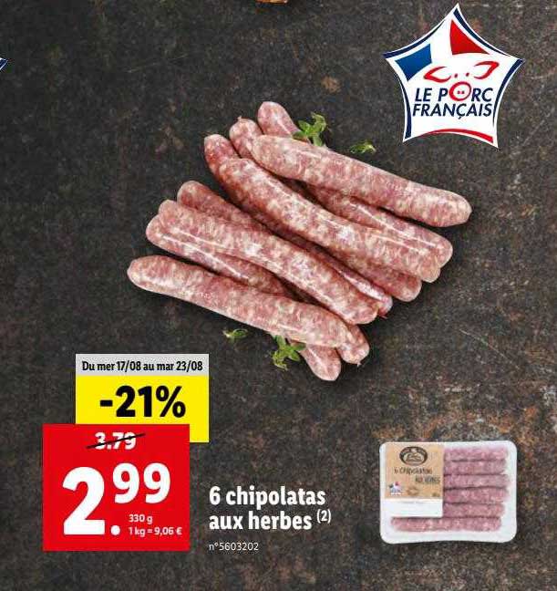 6 Chipolatas Aux Herbes
