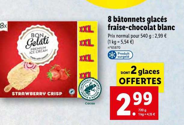 8 Bâtonnets Glacés Fraise-chocolat Blanc