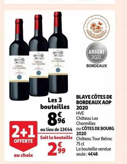 blaye côtes de bordeaux aop 2020 hve château les charmilles ou côtes de bourg 2020 château tour belroc