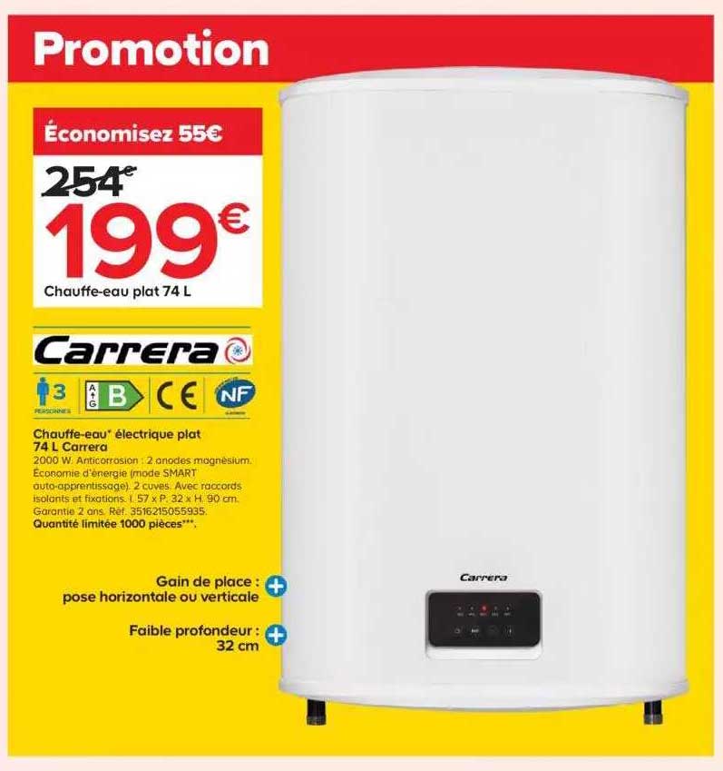carrera chauffe-eau électrique plat 74l carrera