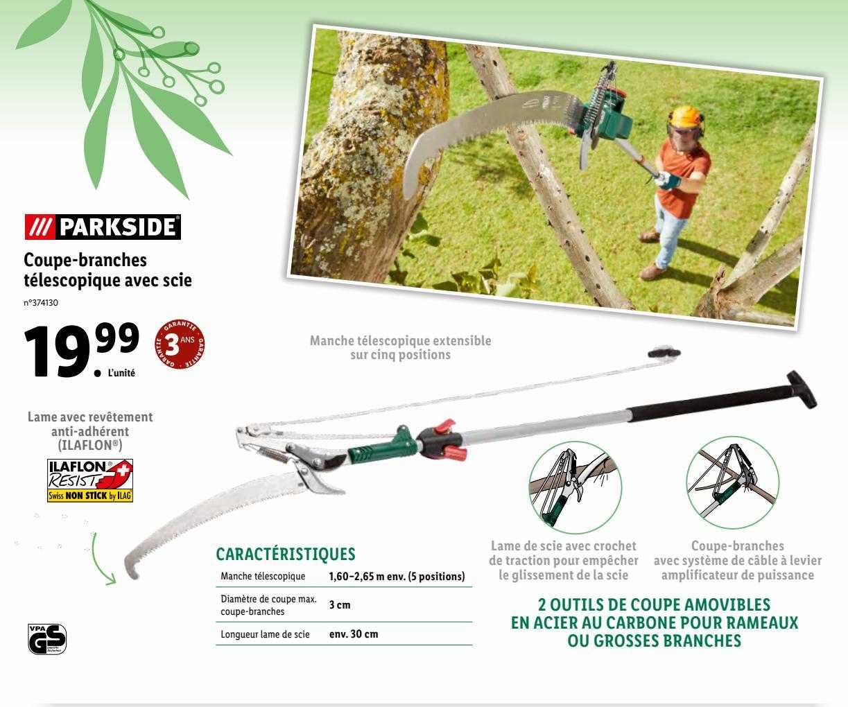 coupe-branches télescopique avec scie parkside