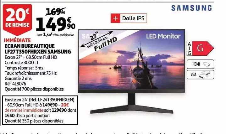 écran bureautique lf27t350fhrxen samsung