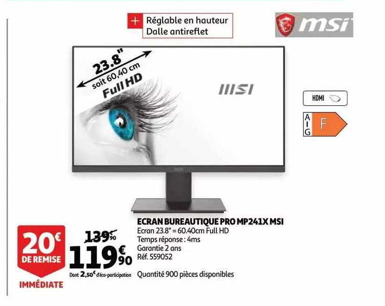 écran bureautique pro mp241x msi
