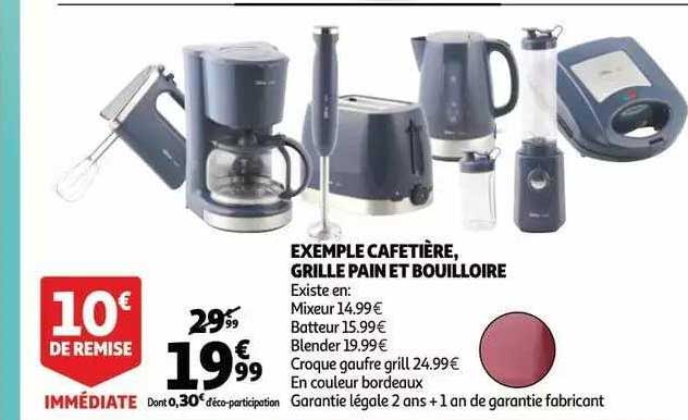 exemple cafetière, grille pain et boulloire