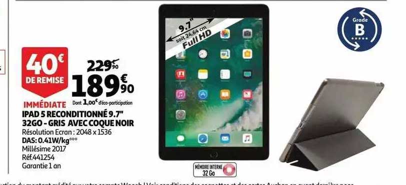 ipad 5 reconditionné 9.7" 32go - gris avec coque noir