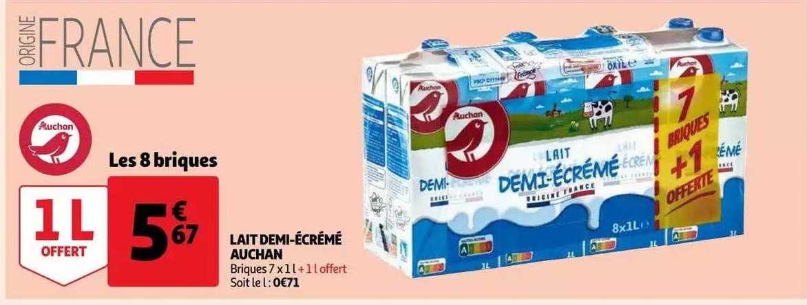 lait demi-écrémé auchan