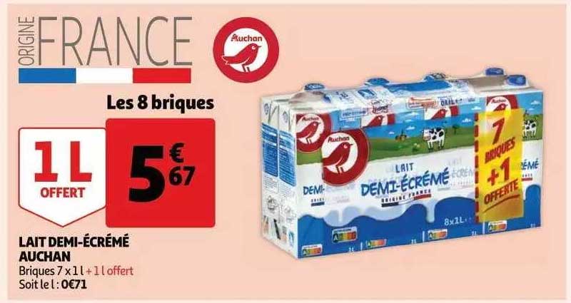 lait demi-écrémé auchan
