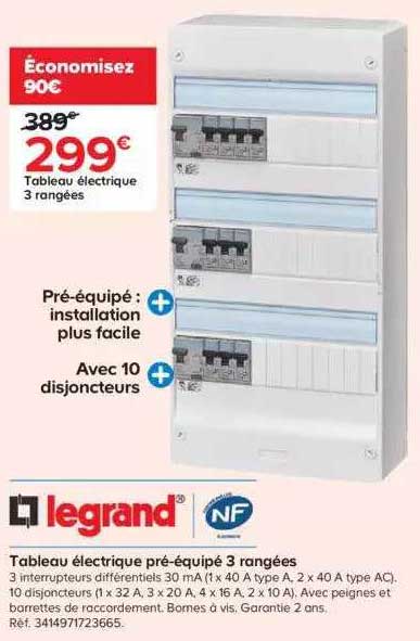 legran tableau électrique pré-équipé 3 rangées