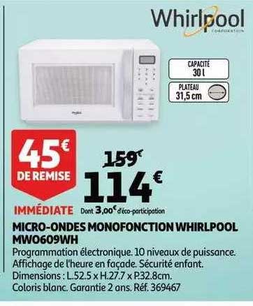 micro-ondes monofonction whirlpool mw0609wh