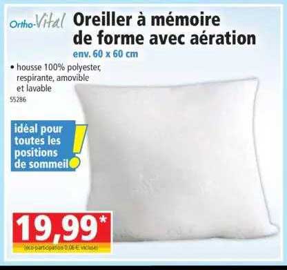 oreiller à mémoire de forme avec aération ortho-vital