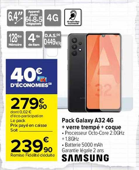 pack galaxy a32 4g + verre trempé + coque samsung
