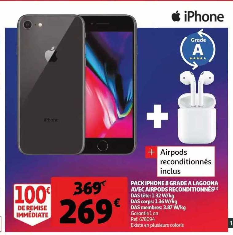 pack iphone 8 grade a lagoona avec airpods reconditionnés