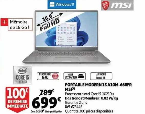 portable modern 15 a10m-668fr msi