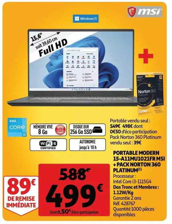 portable modern 15-a11mu1021fr msi + apck norton 360 platinum