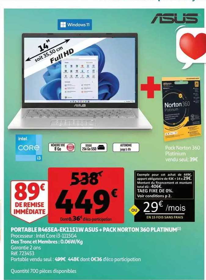 portable r465ea-ek151w asus+ pack norton 360 platinum