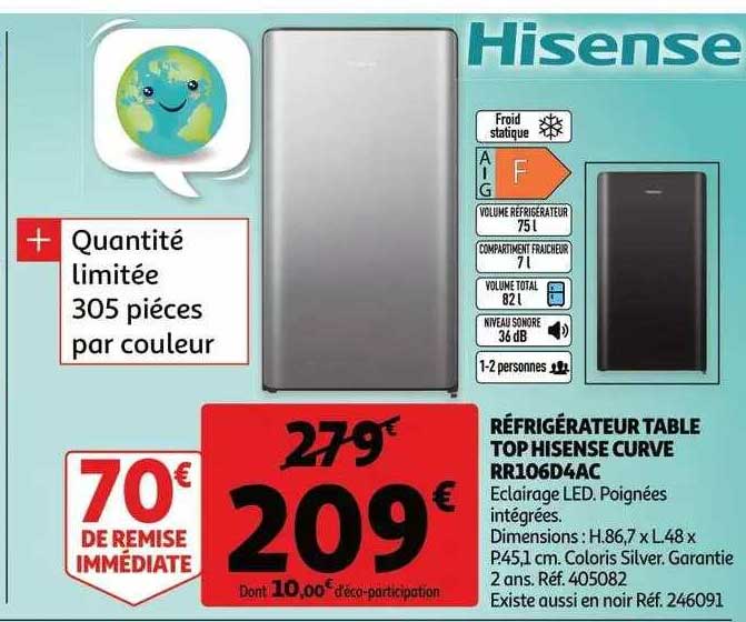 Réfrigérateur Table Top Hisense Curve Rr106d4ac
