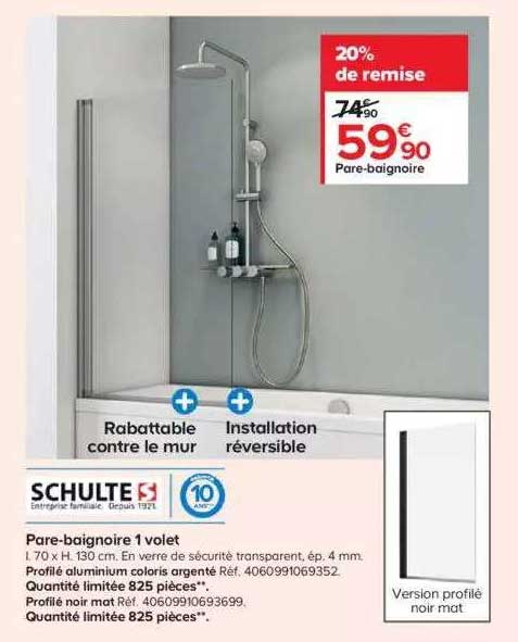 schulte pare-baignoire 1 volet