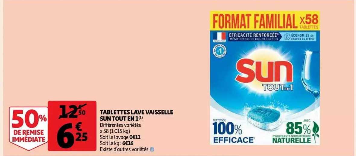tablettes lave vaisselle sun tout en 1