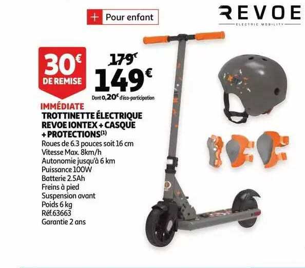 trottinette électrique revoe iontex + casque + protections revoe