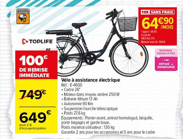 vélo à assistance électrique toplife