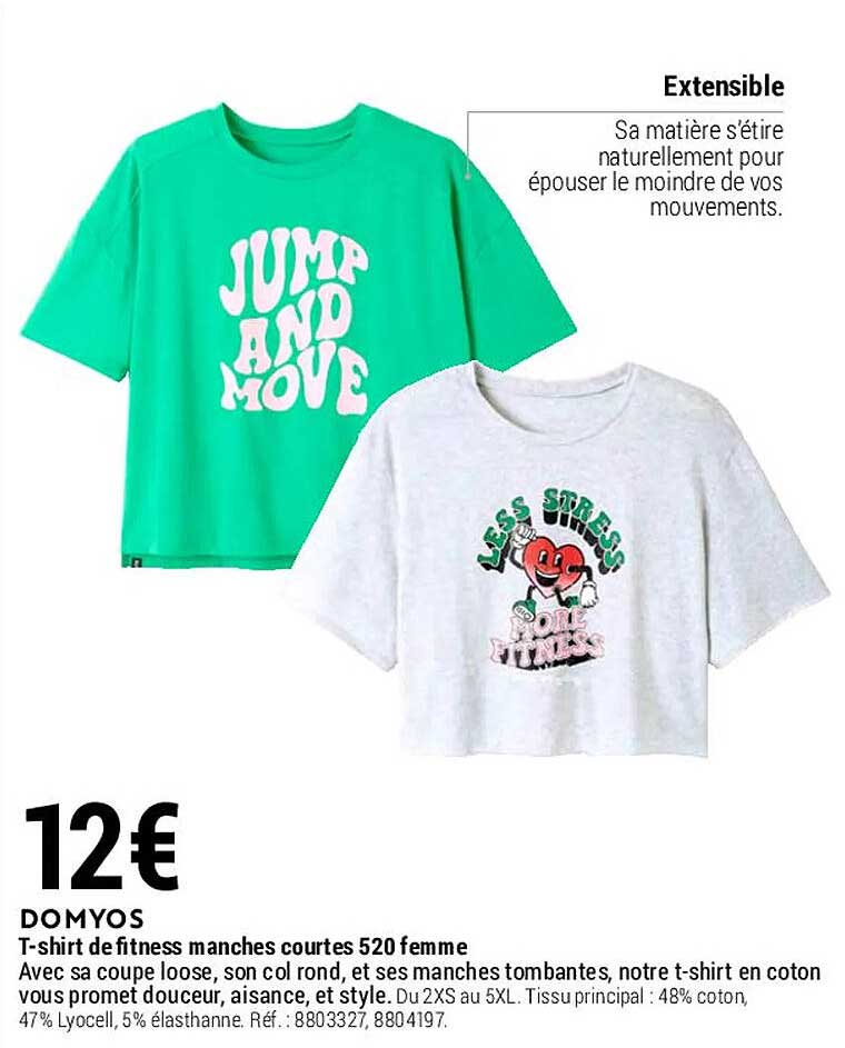 t-shirt de fitness manches courtes 520 femme domyos