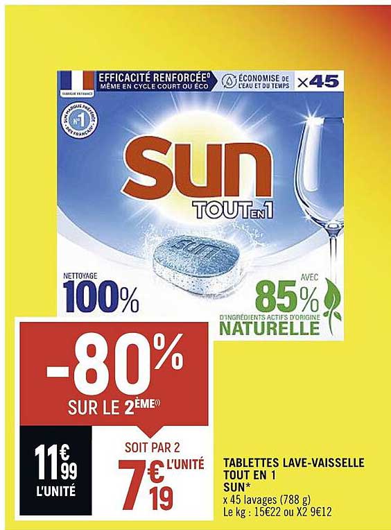 tablettes lave-vaisselle tout en 1 sun
