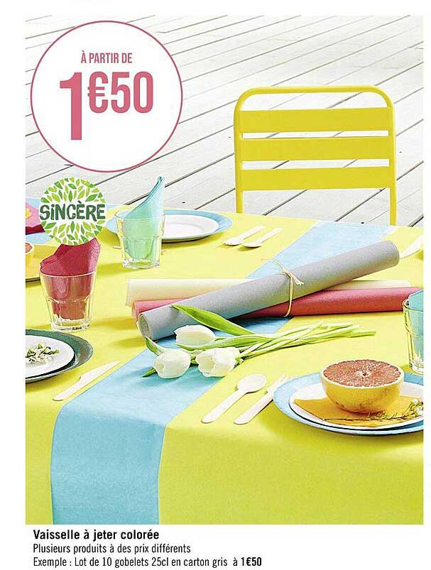 vaisselle à jeter colorée sincère