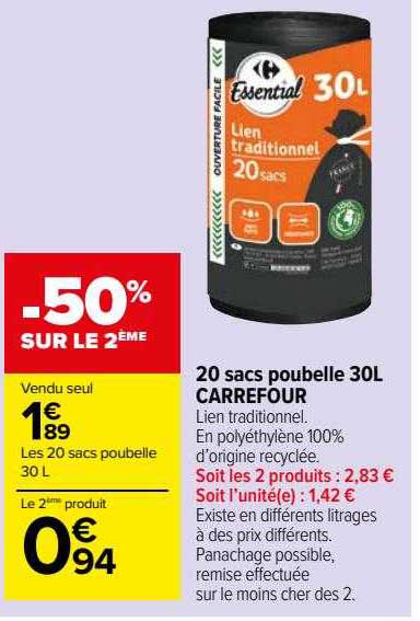 20 Sacs Poubelle 30l Carrefour